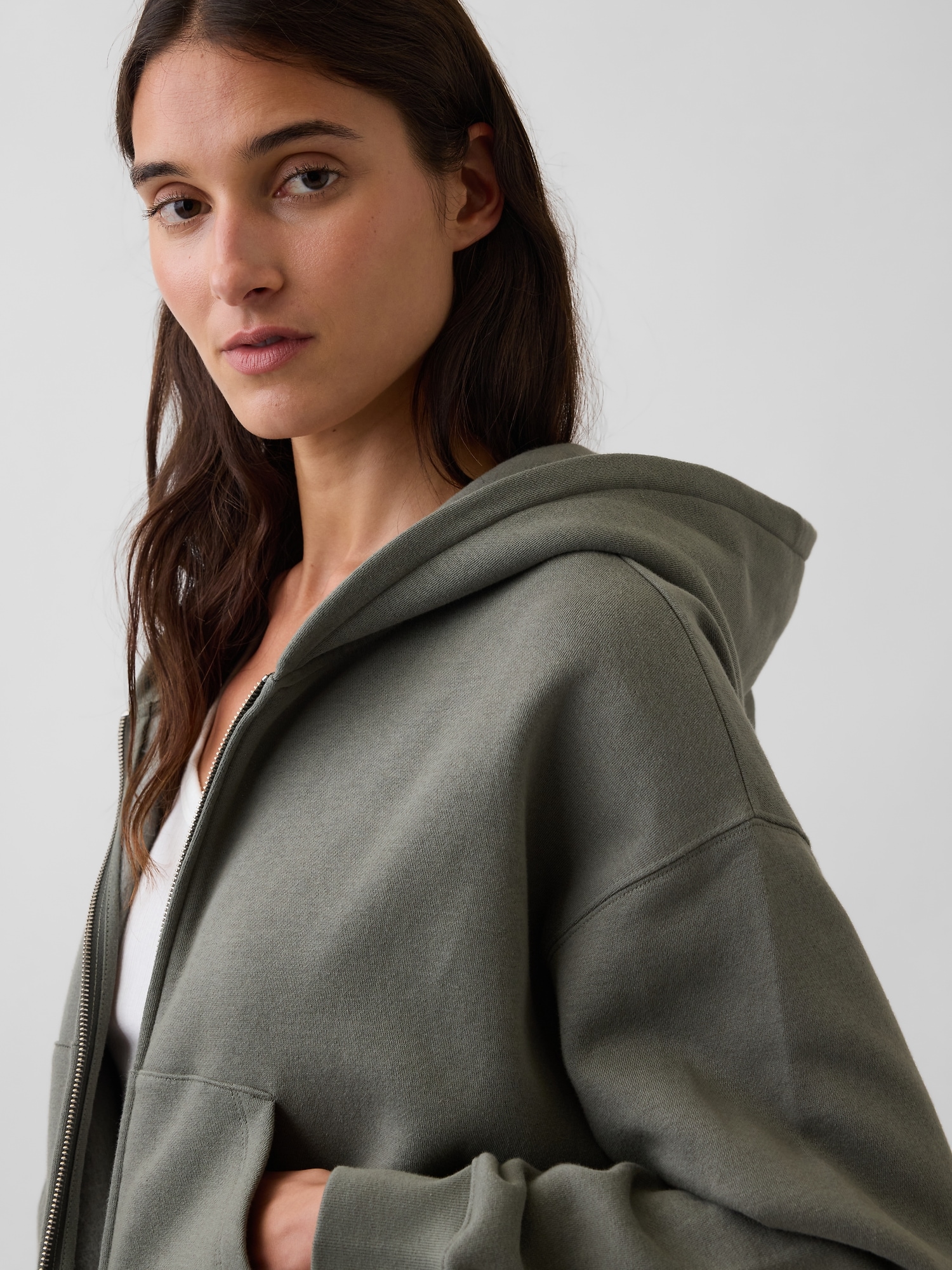 Женское худи Gap VintageSoft Wedge Zip, цвет: Серый — фото 4
