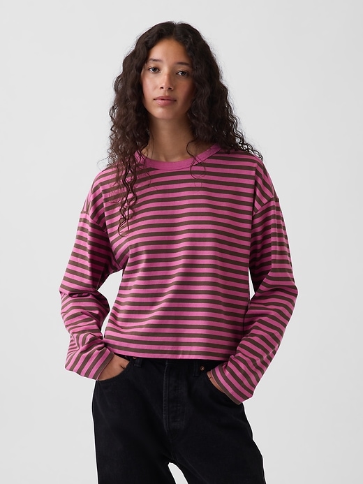 Image number 1 showing, Knit Oversized Crop T-Shirt