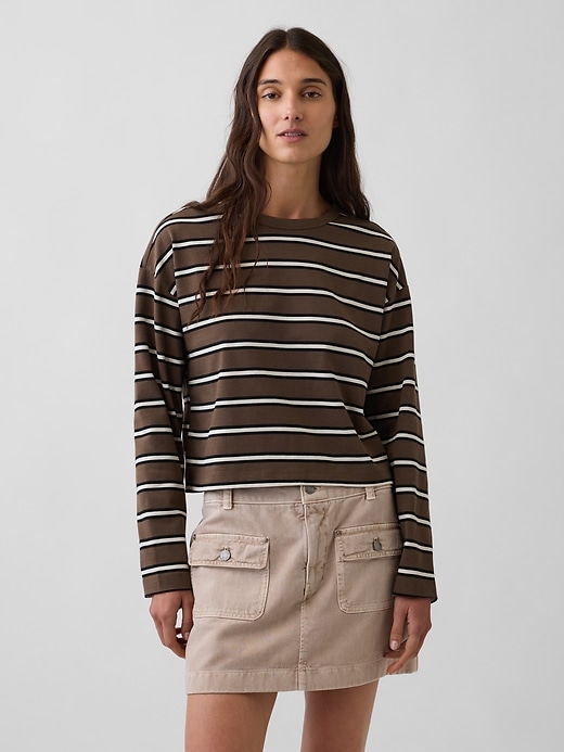 Image number 1 showing, Knit Oversized Crop T-Shirt