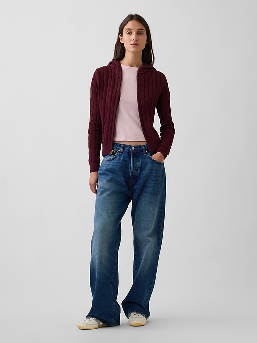 Image number 2 showing, 100% Cotton Cable-Knit Zip Cardigan