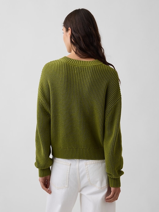 Image number 3 showing, 100% Cotton Oversized Shaker V-Neck Sweater