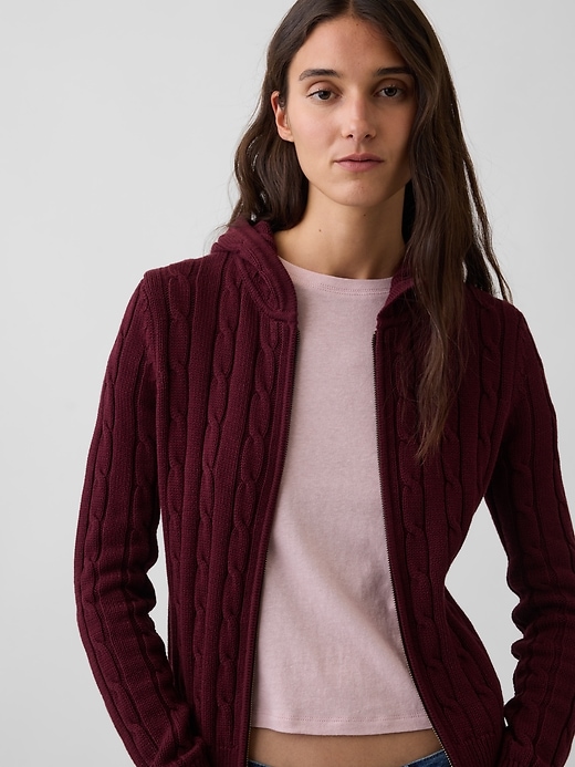 Image number 4 showing, 100% Cotton Cable-Knit Zip Cardigan
