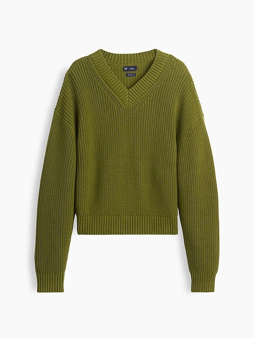 Image number 5 showing, 100% Cotton Oversized Shaker V-Neck Sweater