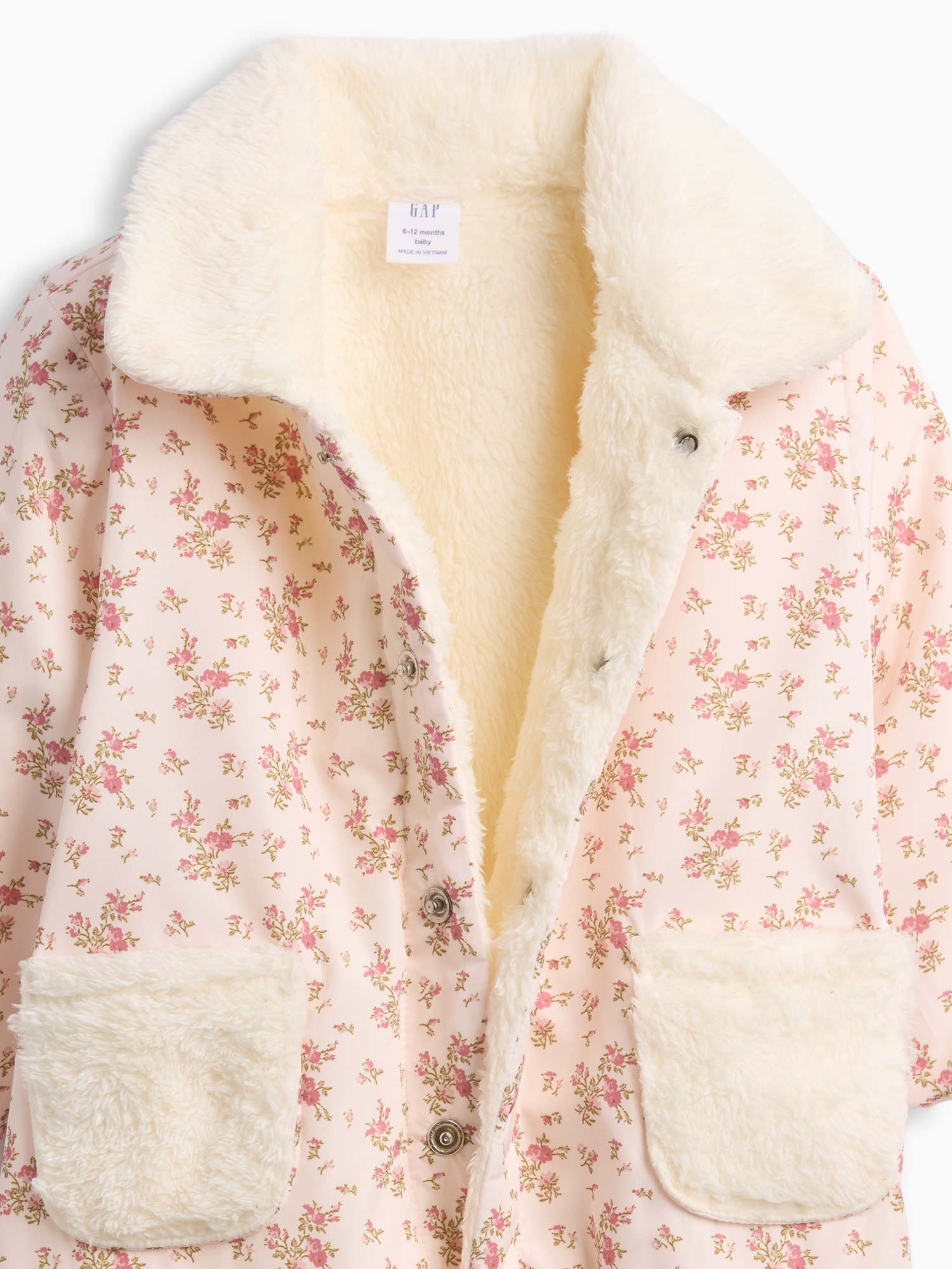 Куртки Gap Sherpa-Lined Floral Coated One-Piece для малышей, цвет: Розовый с принтом — фото 3