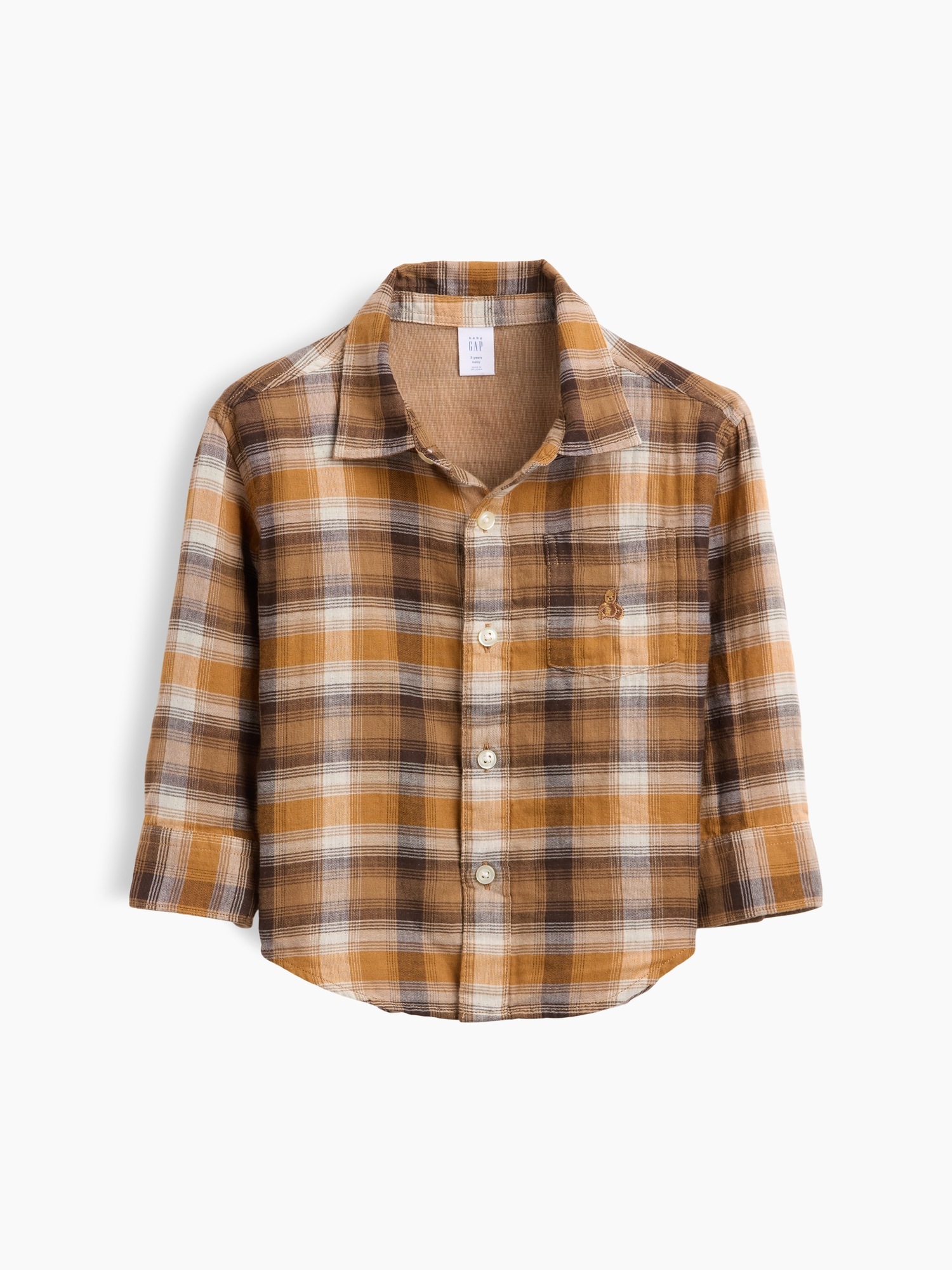 Рубашка Gap Double-Weave Plaid Shirt для малышей, цвет: Kola Nut — фото 2