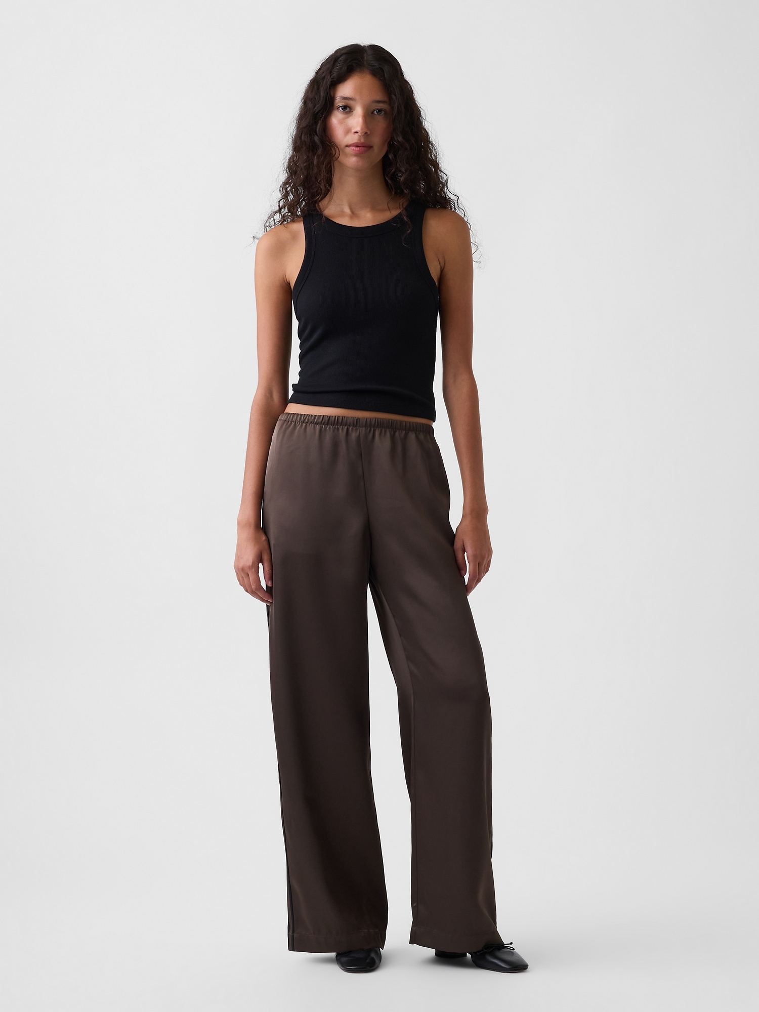 Gap Satin Easy Wide-leg Pants In Peat Brown