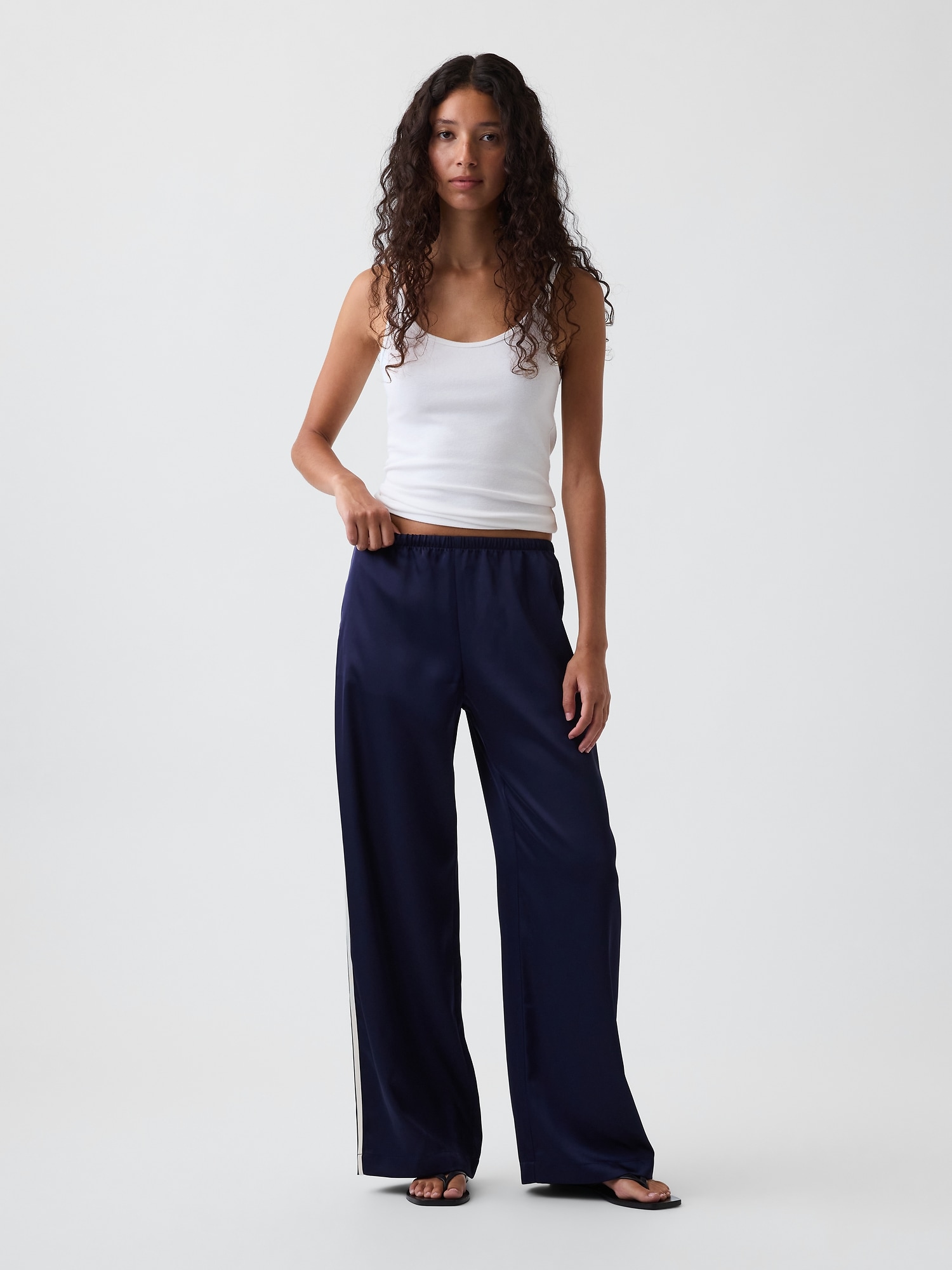 Gap Satin Easy Wide-leg Pants In Navy Blue Uniform