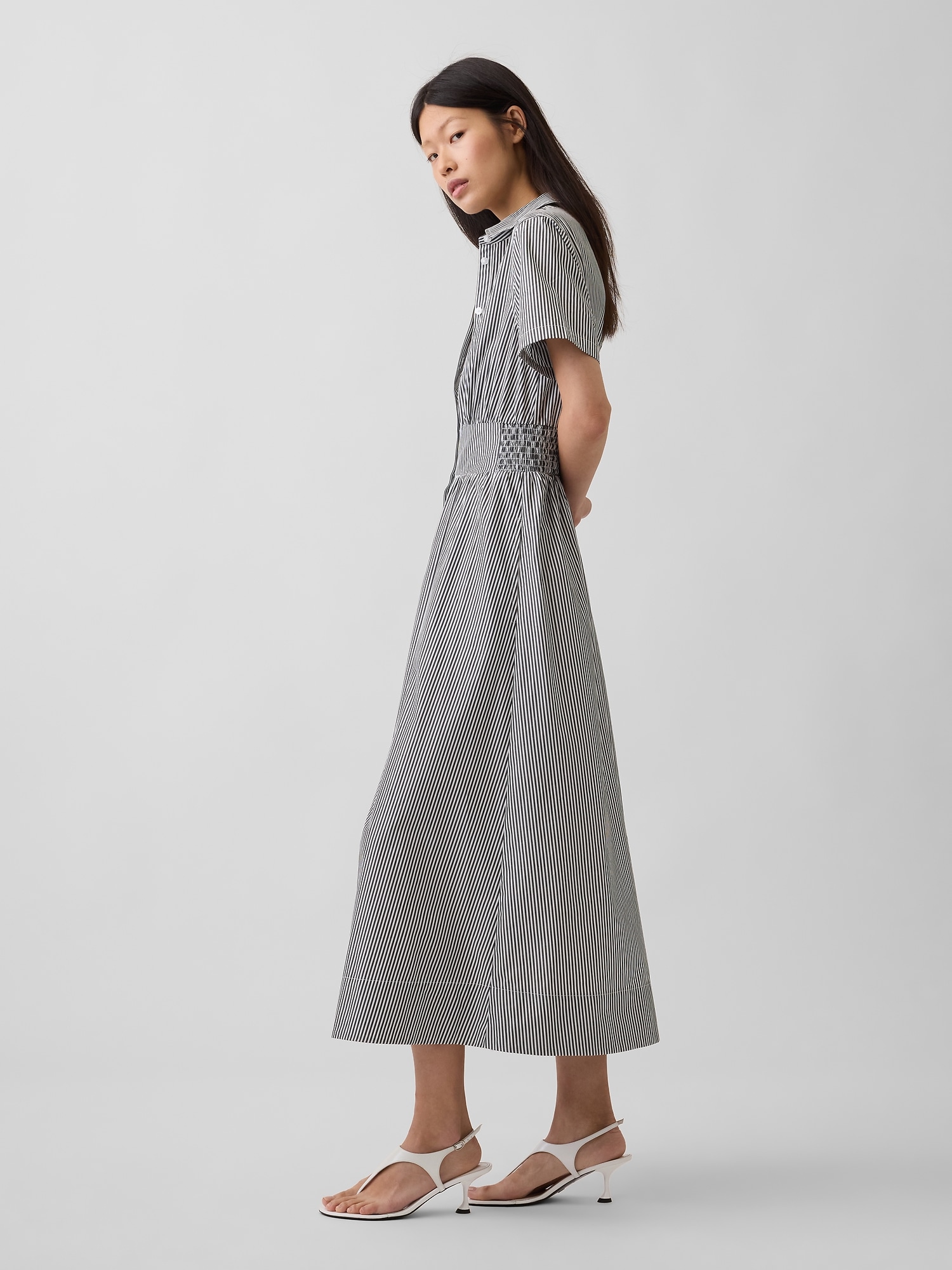 Gap Poplin Smocked-Waist Maxi Shirtdress — фото 3