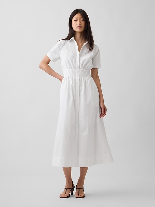 Image number 6 showing, Poplin Smocked-Waist Maxi Shirtdress