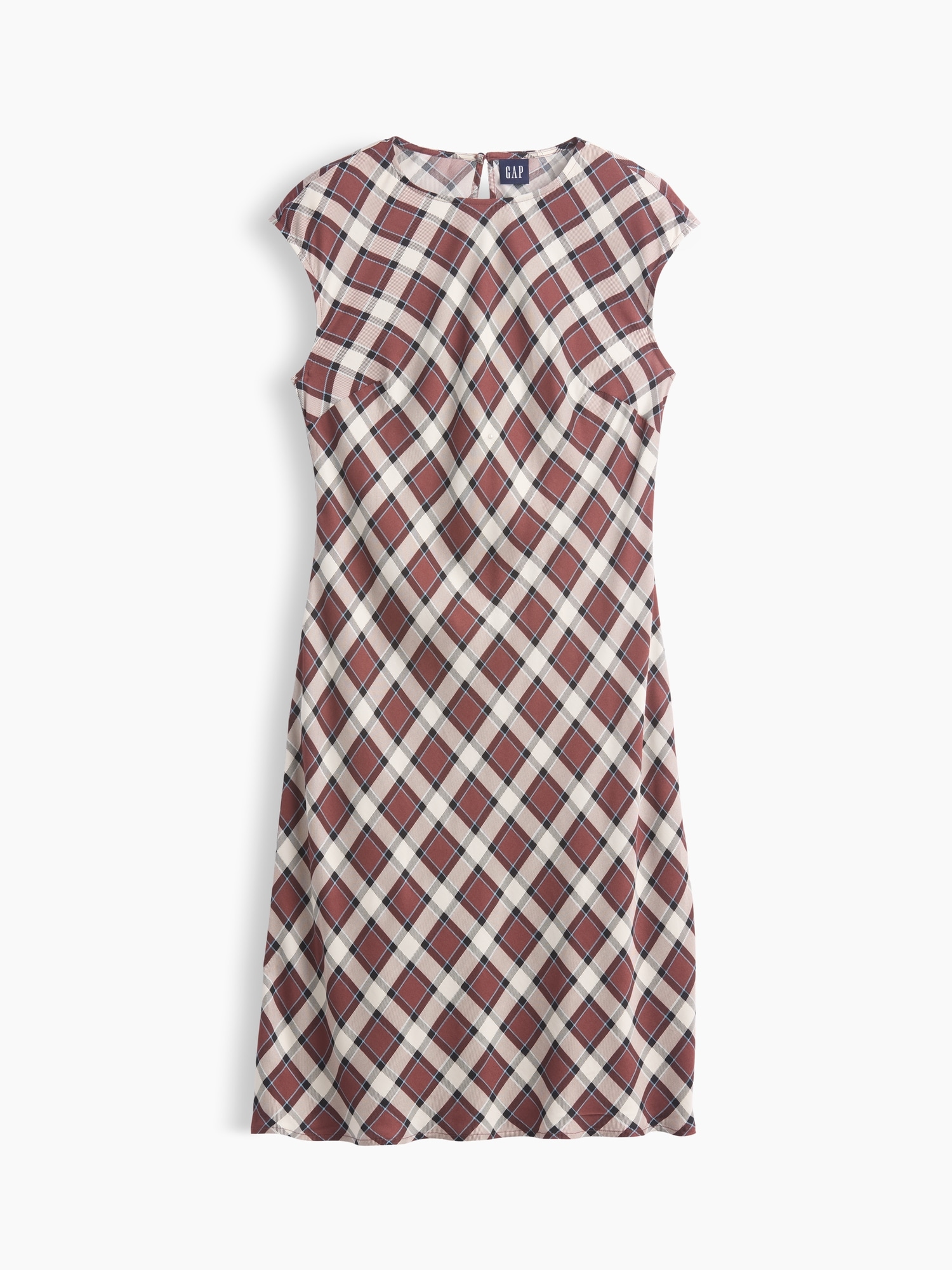 Женское платье Gap Cap-Sleeve Knee-Length, цвет: Фиолетовый бордовый клетчатый — фото 4