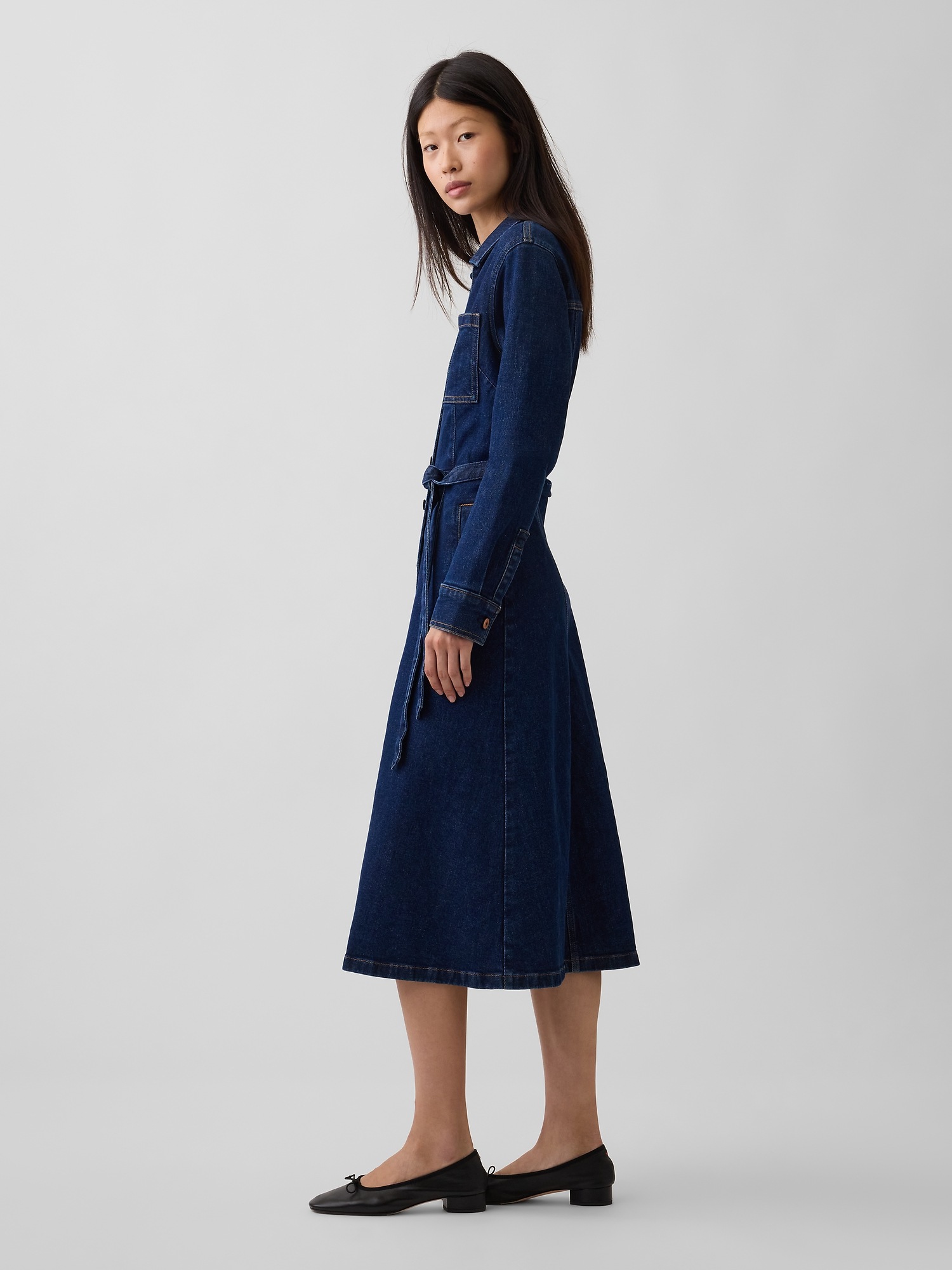 Gap Denim Tie-Belt Midi Shirtdress — фото 2