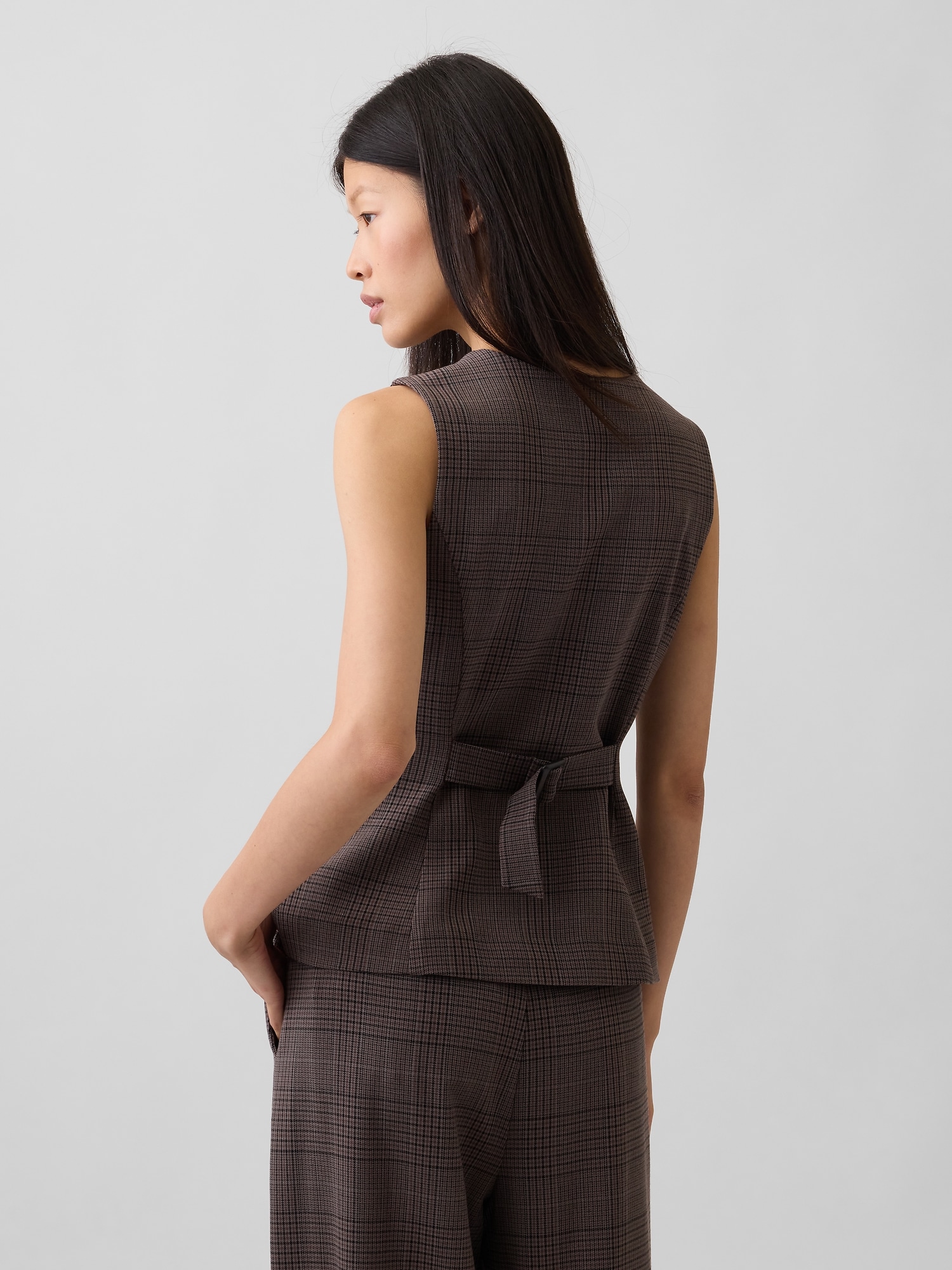 Женский жилет Gap High-Neck Longline Vest, цвет: Коричневый клетчатый — фото 3