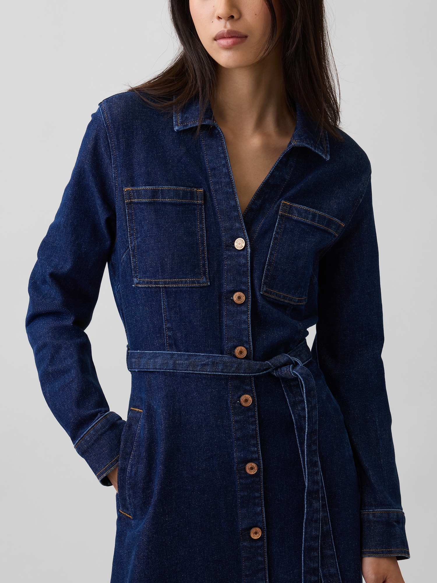 Gap Denim Tie-Belt Midi Shirtdress — фото 3