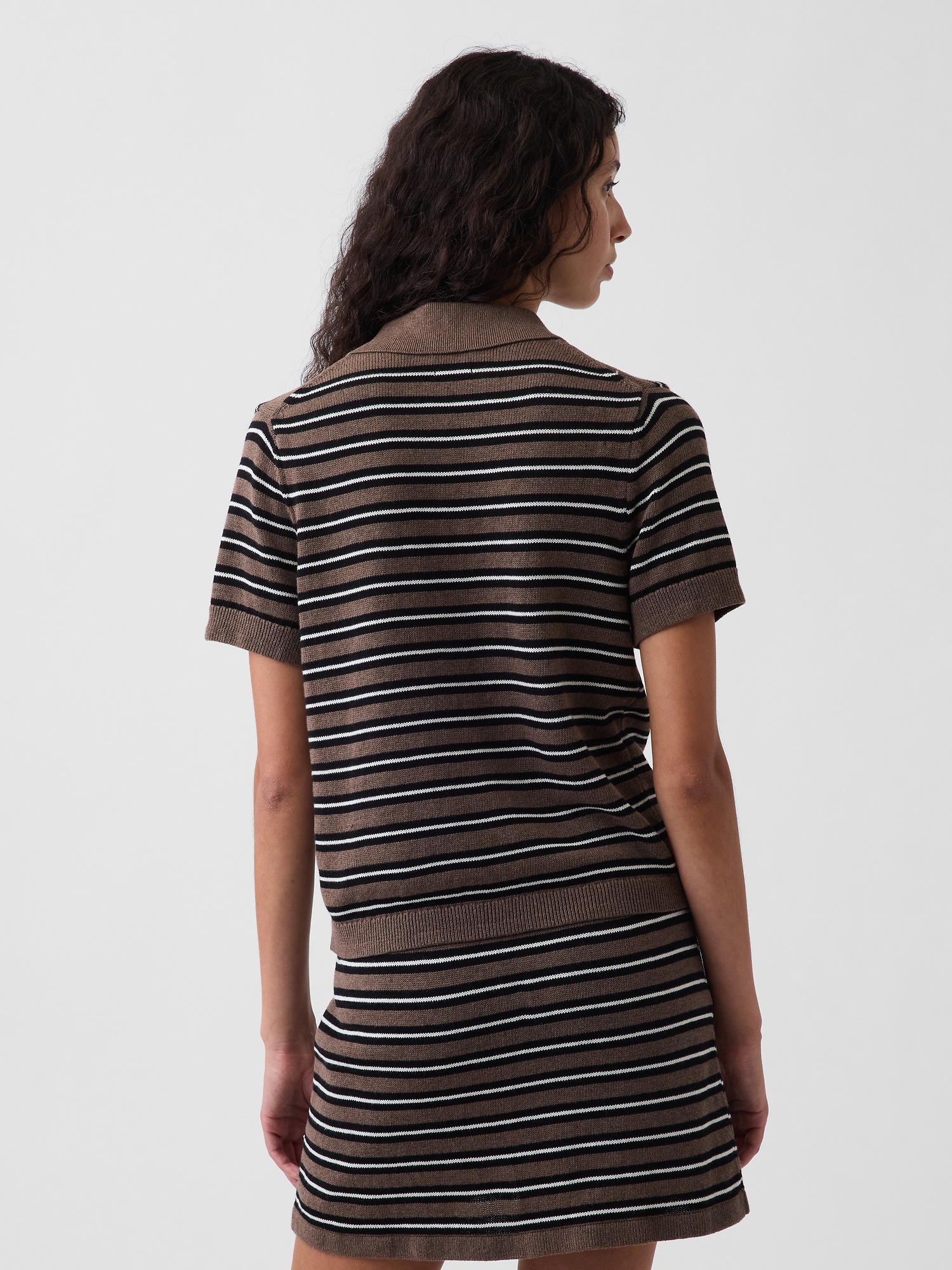 Женский свитер Gap 100% Cotton Stripe Polo Sweater Shirt, цвет: Коричневый полосатый — фото 3