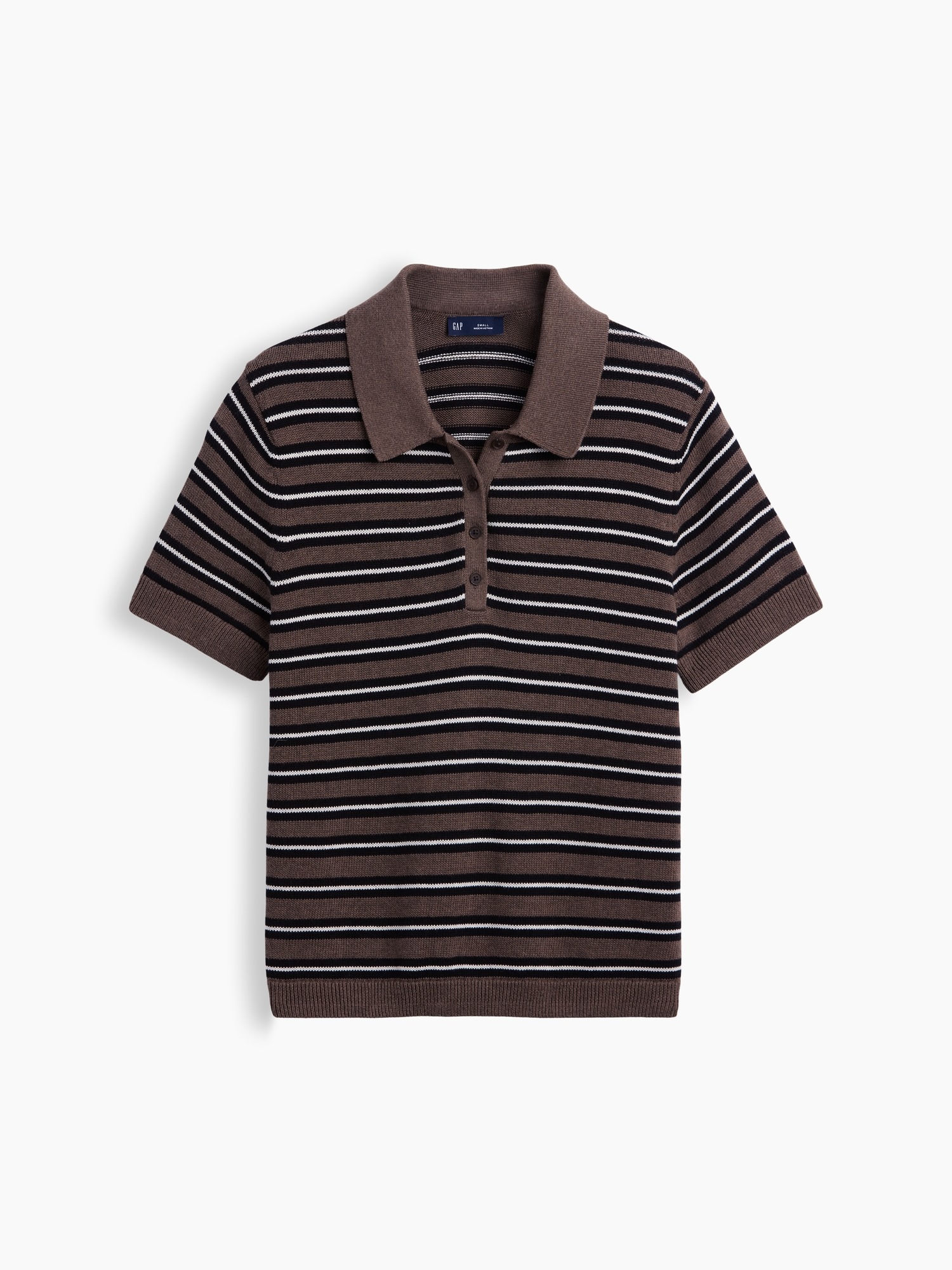 Женский свитер Gap 100% Cotton Stripe Polo Sweater Shirt, цвет: Коричневый полосатый — фото 5