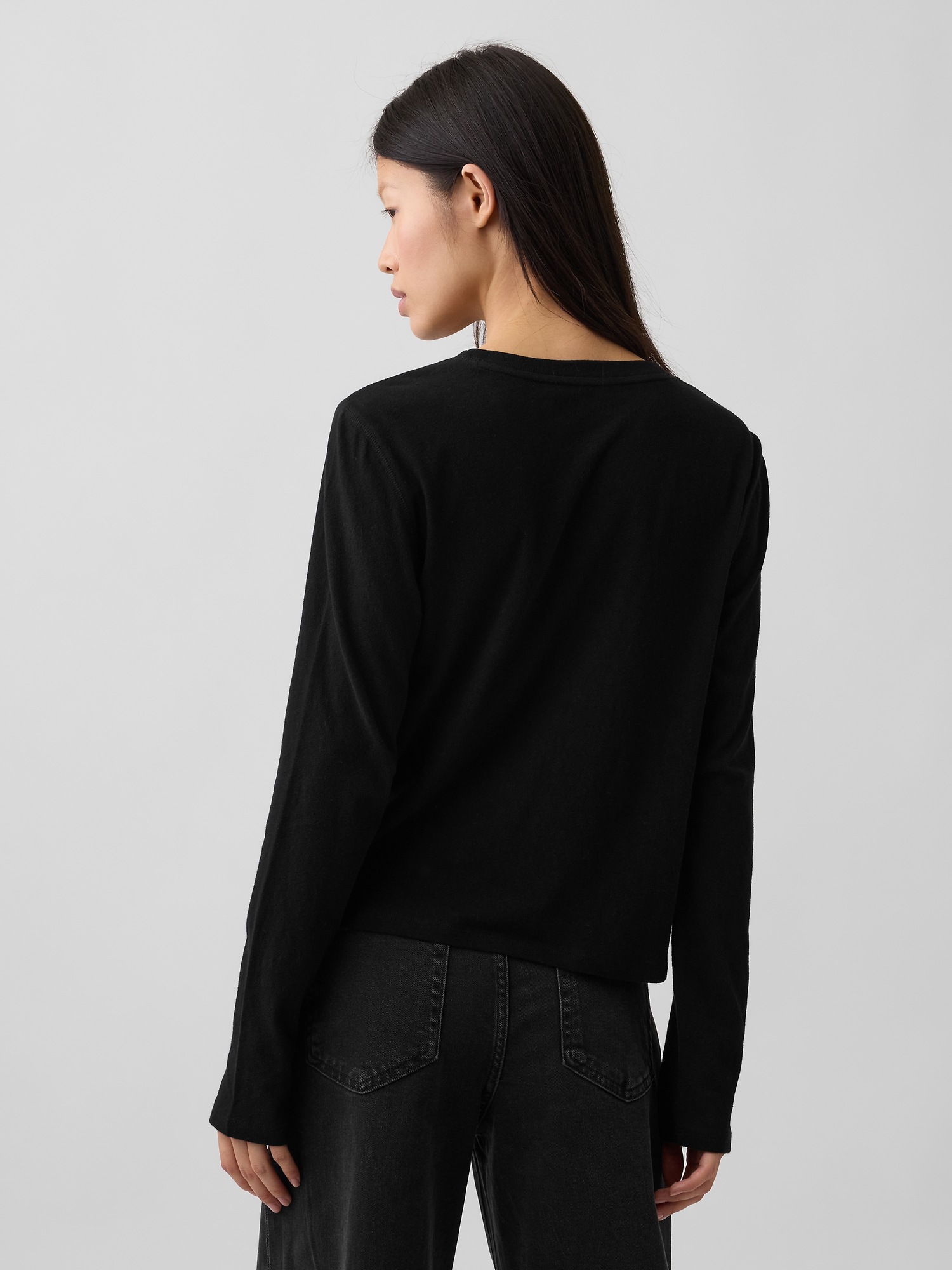 Женская футболка Gap 100% Cotton Authentic Shrunken, цвет: Чёрный — фото 3