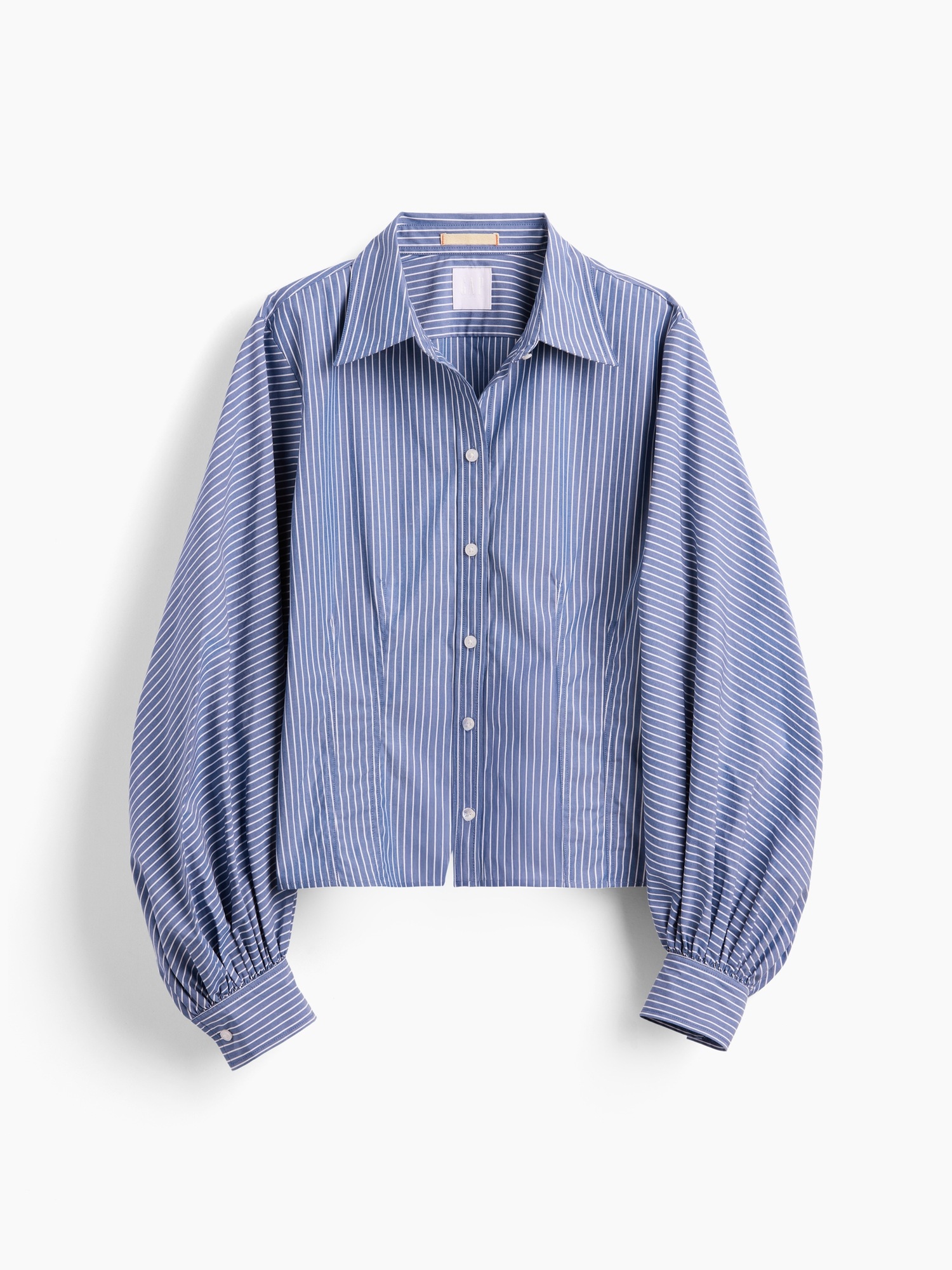 Женская рубашка Gap GapStudio Poplin Fitted, цвет: Синий полосатый — фото 7