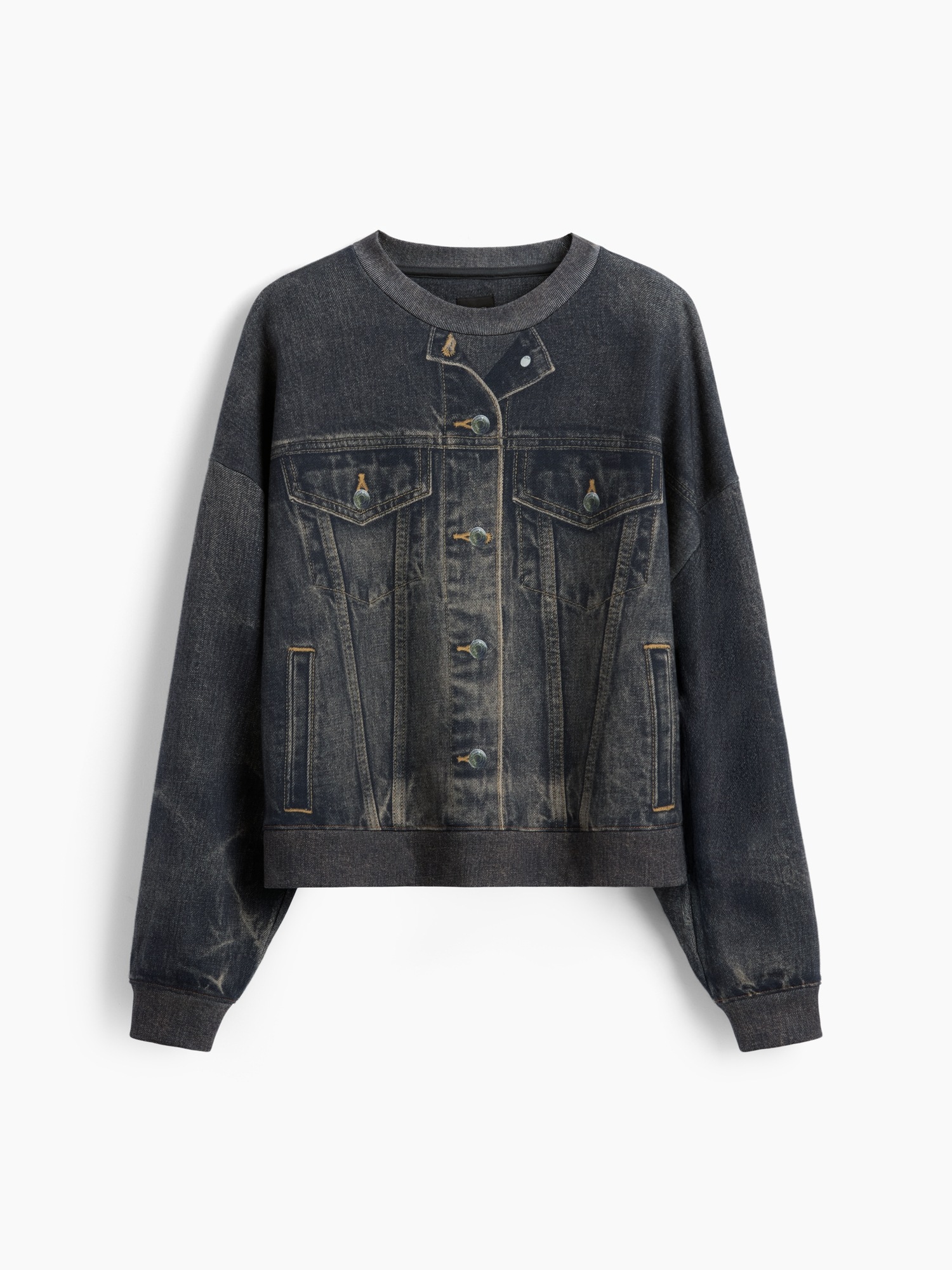 Женский свитшот Gap GapStudio Printed Denim Sweatshirt, цвет: Тёмный джинсовый — фото 8