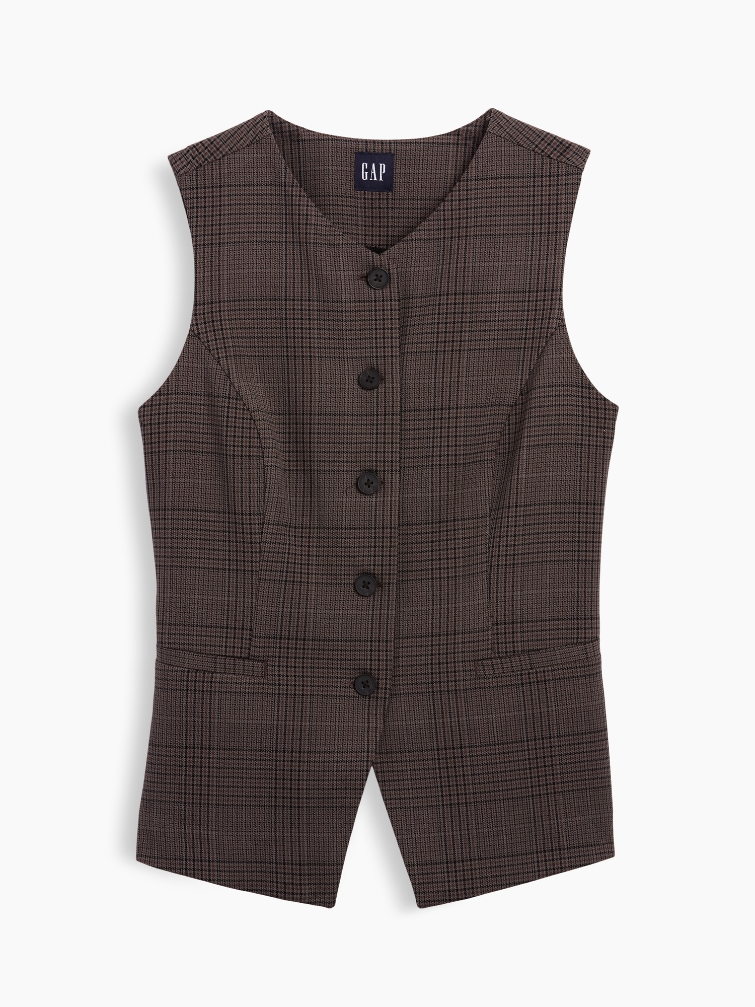 Женский жилет Gap High-Neck Longline Vest, цвет: Коричневый клетчатый — фото 5