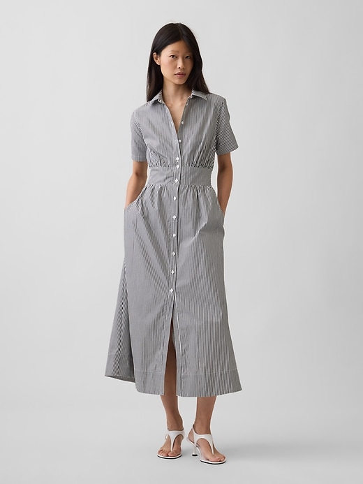Image number 1 showing, Poplin Smocked-Waist Maxi Shirtdress