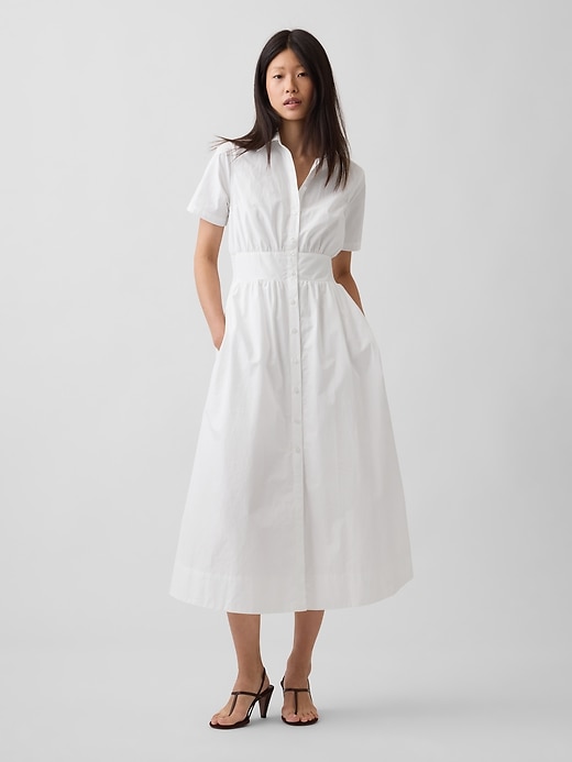 Image number 1 showing, Poplin Smocked-Waist Maxi Shirtdress