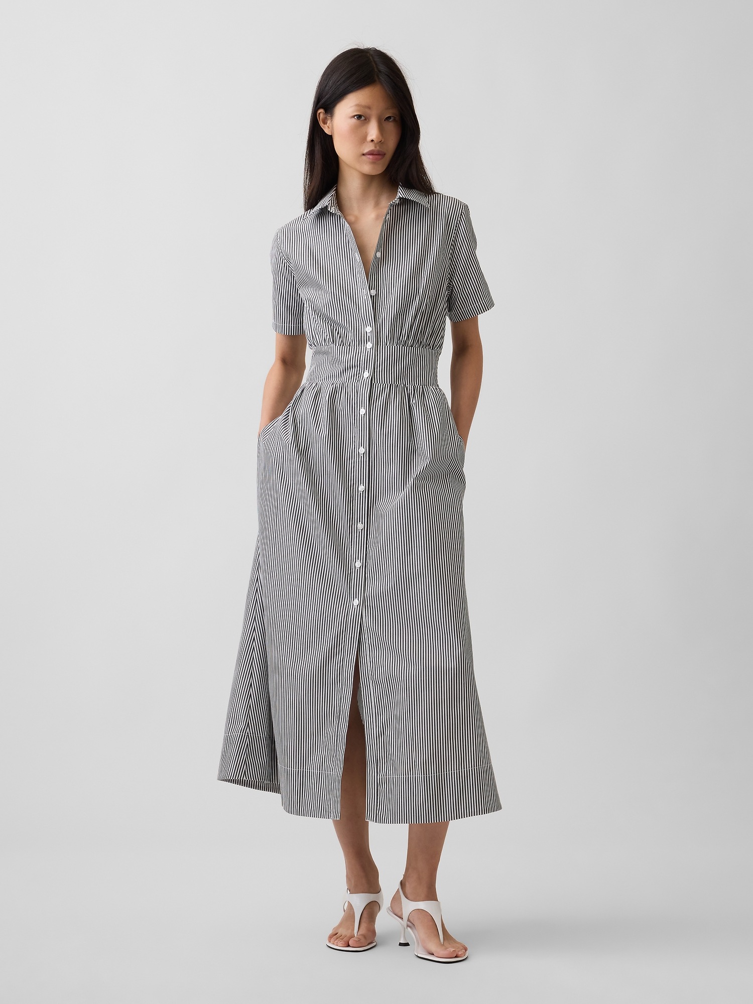 Gap Poplin Smocked-Waist Maxi Shirtdress