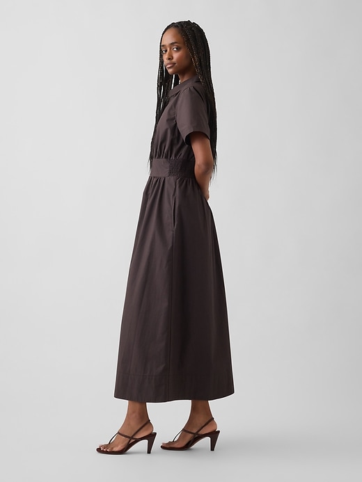 Image number 3 showing, Poplin Smocked-Waist Maxi Shirtdress