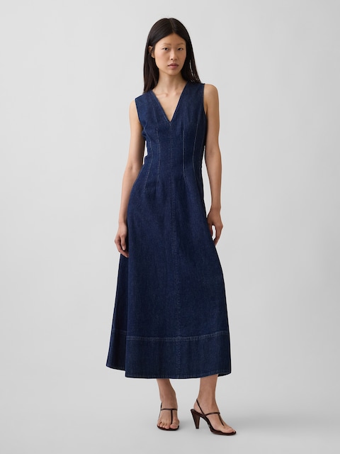 Denim V-Neck Maxi Dress