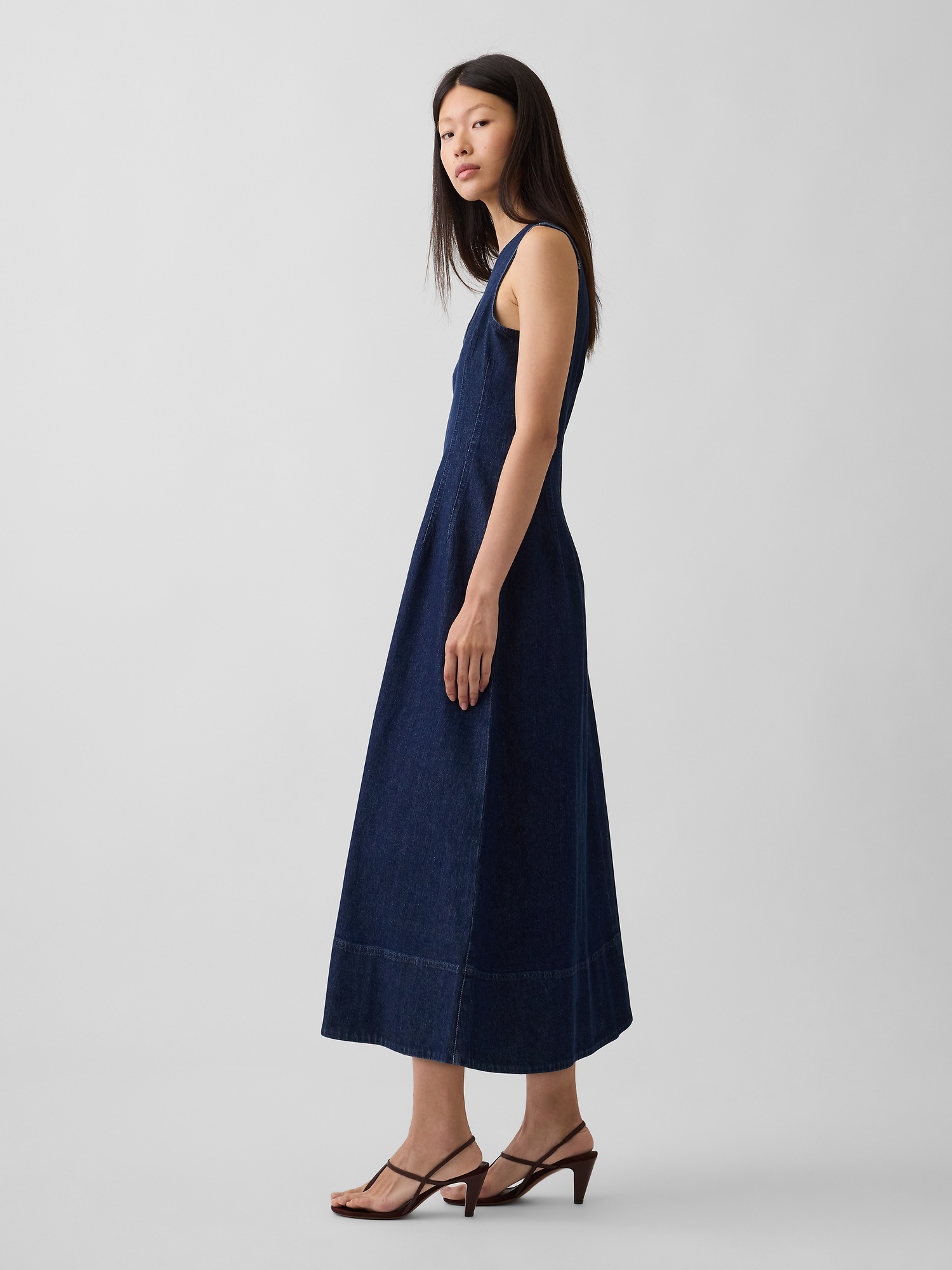 denim dress gap Barrel-Sleeve Mini Pieced waist Gap Womens Blue Denim Dress