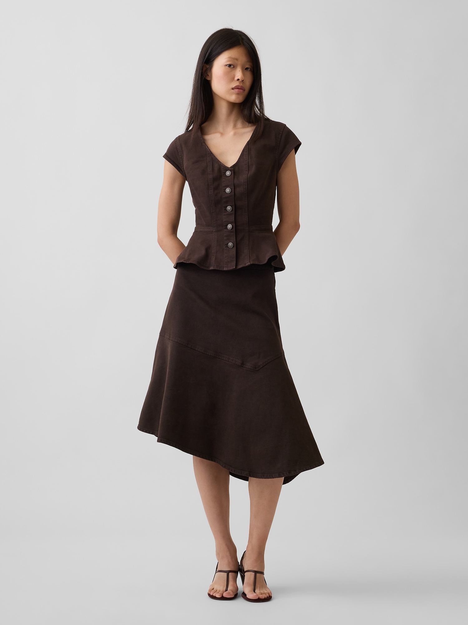 Gap Denim Asymmetrical Midi Skirt In Terra Brown