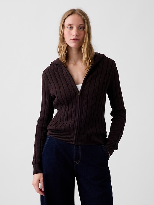 Image number 1 showing, 100% Cotton Cable-Knit Zip Cardigan