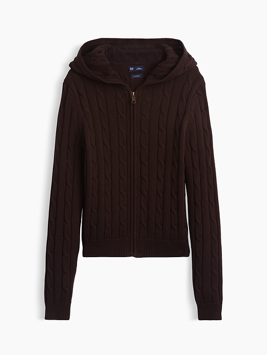 Image number 5 showing, 100% Cotton Cable-Knit Zip Cardigan