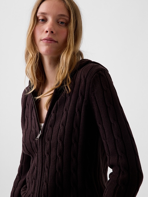 Image number 4 showing, 100% Cotton Cable-Knit Zip Cardigan