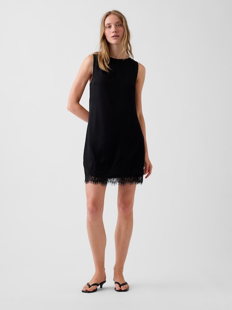 Lace-Hem Mini Shift Dress