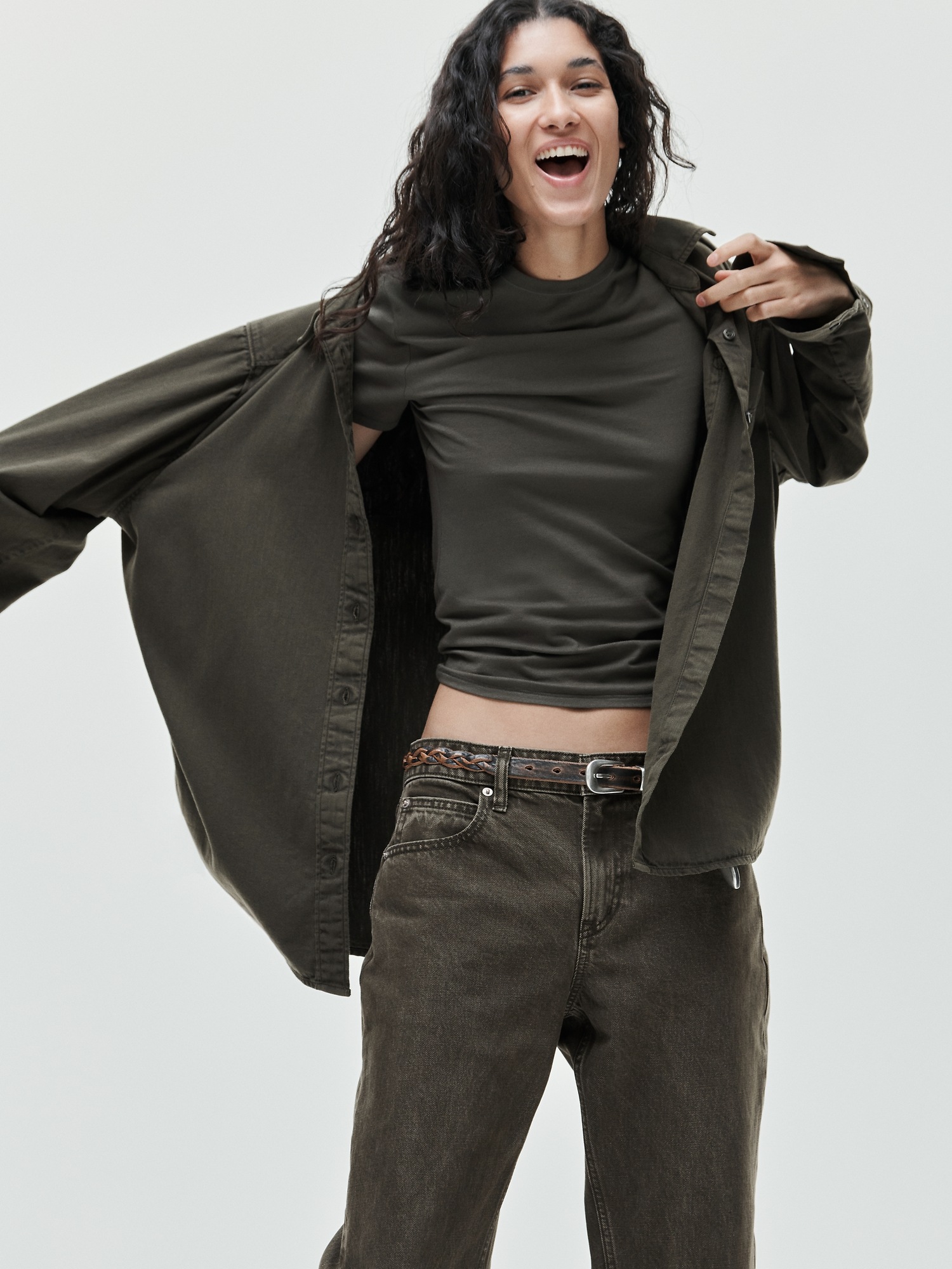 Женская рубашка Gap Denim Big, цвет: Зелёный — фото 6