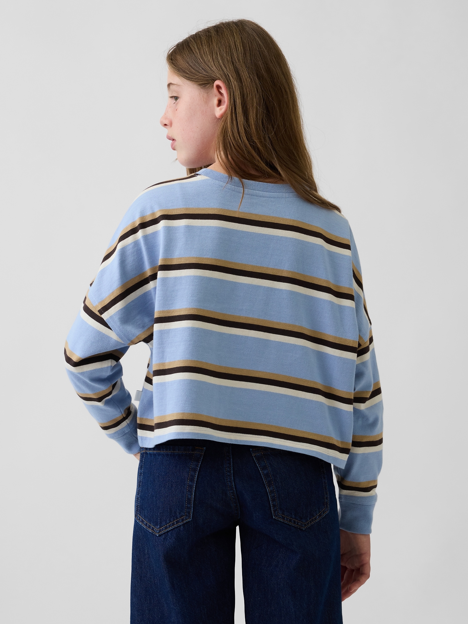 Детская футболка Gap Heavyweight Oversized Seam, цвет: Синий разноцветный полосатый — фото 3