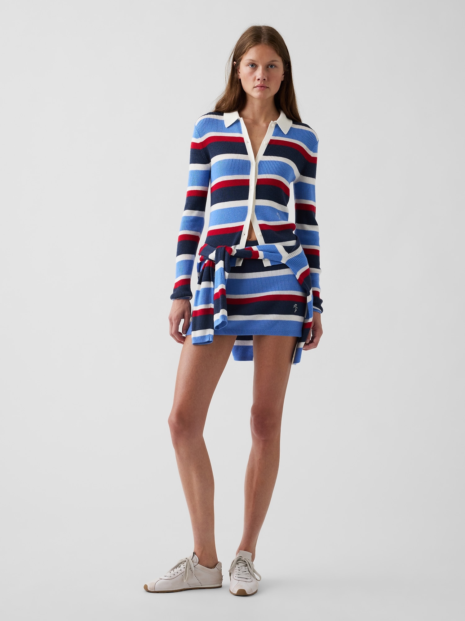 Женский кардиган Gap × Malbon Stripe Polo Cardigan, цвет: Тёмно-синий полосатый — фото 2