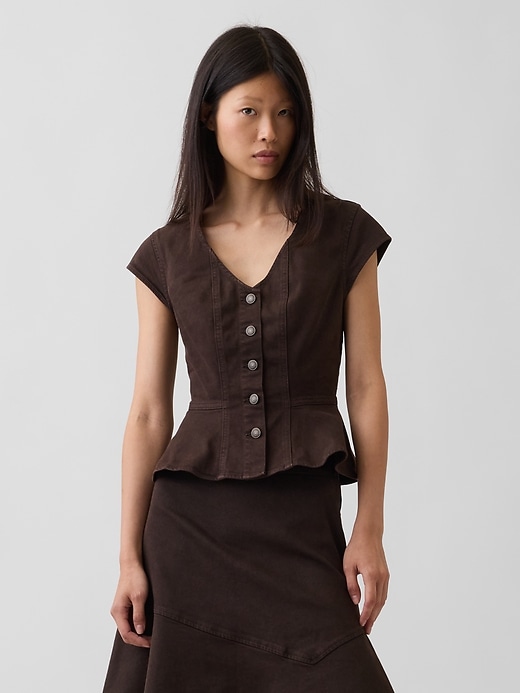 Image number 1 showing, Denim Fitted Peplum Top