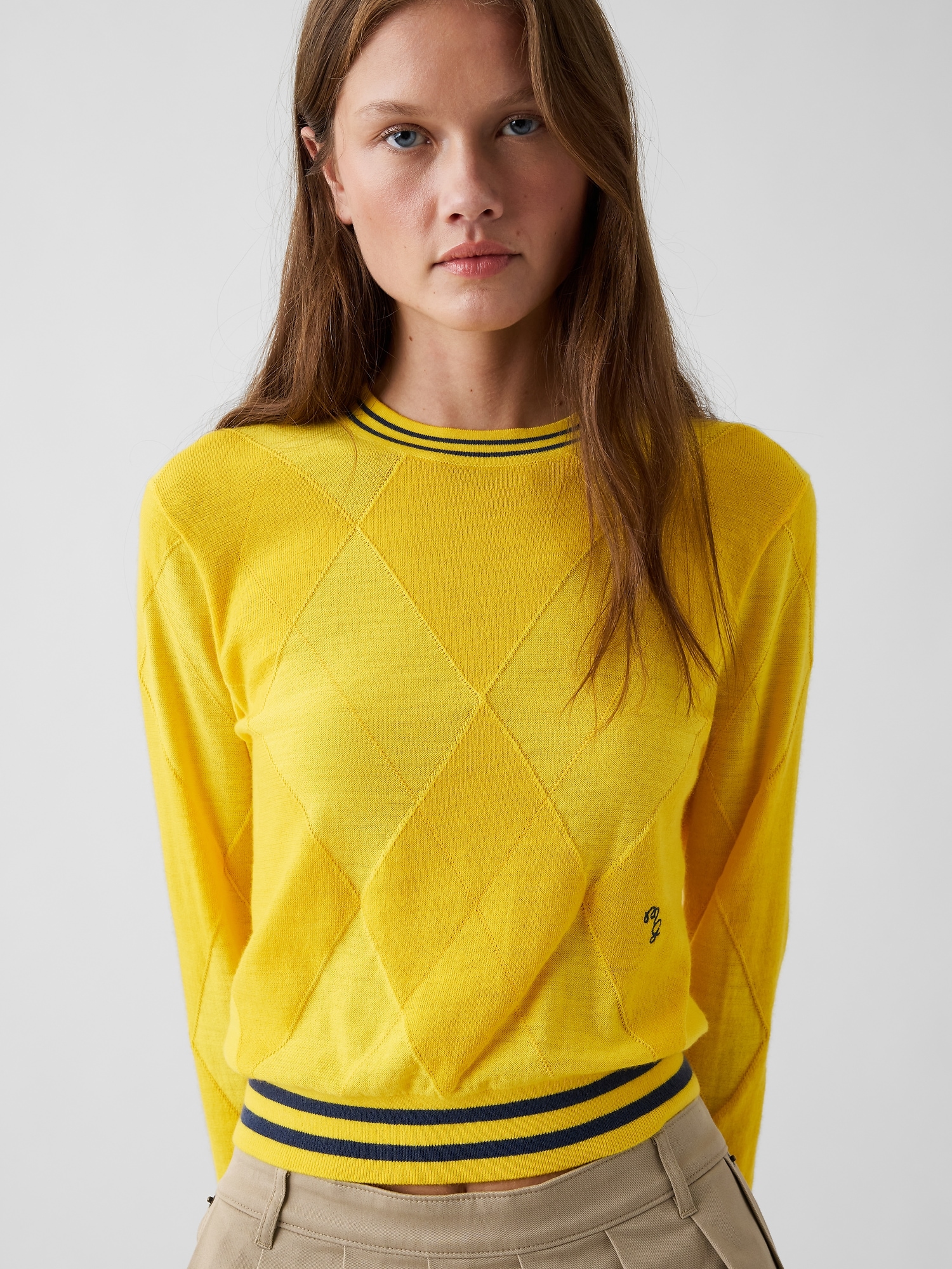 Женский свитер Gap × Malbon Argyle Crop Sweater, цвет: Жёлтый — фото 4