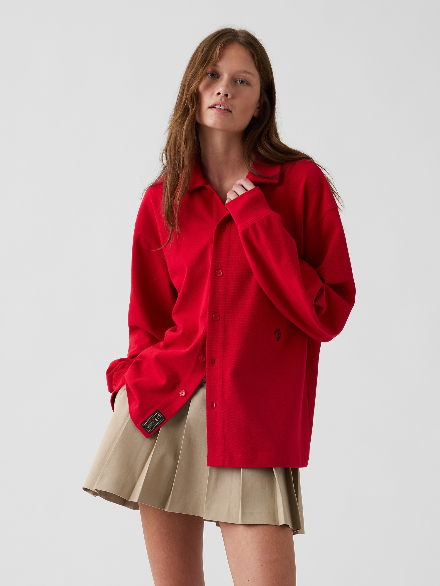 Женская рубашка Gap × Malbon Pique Polo Overshirt, цвет: Красный разноцветный — фото 4