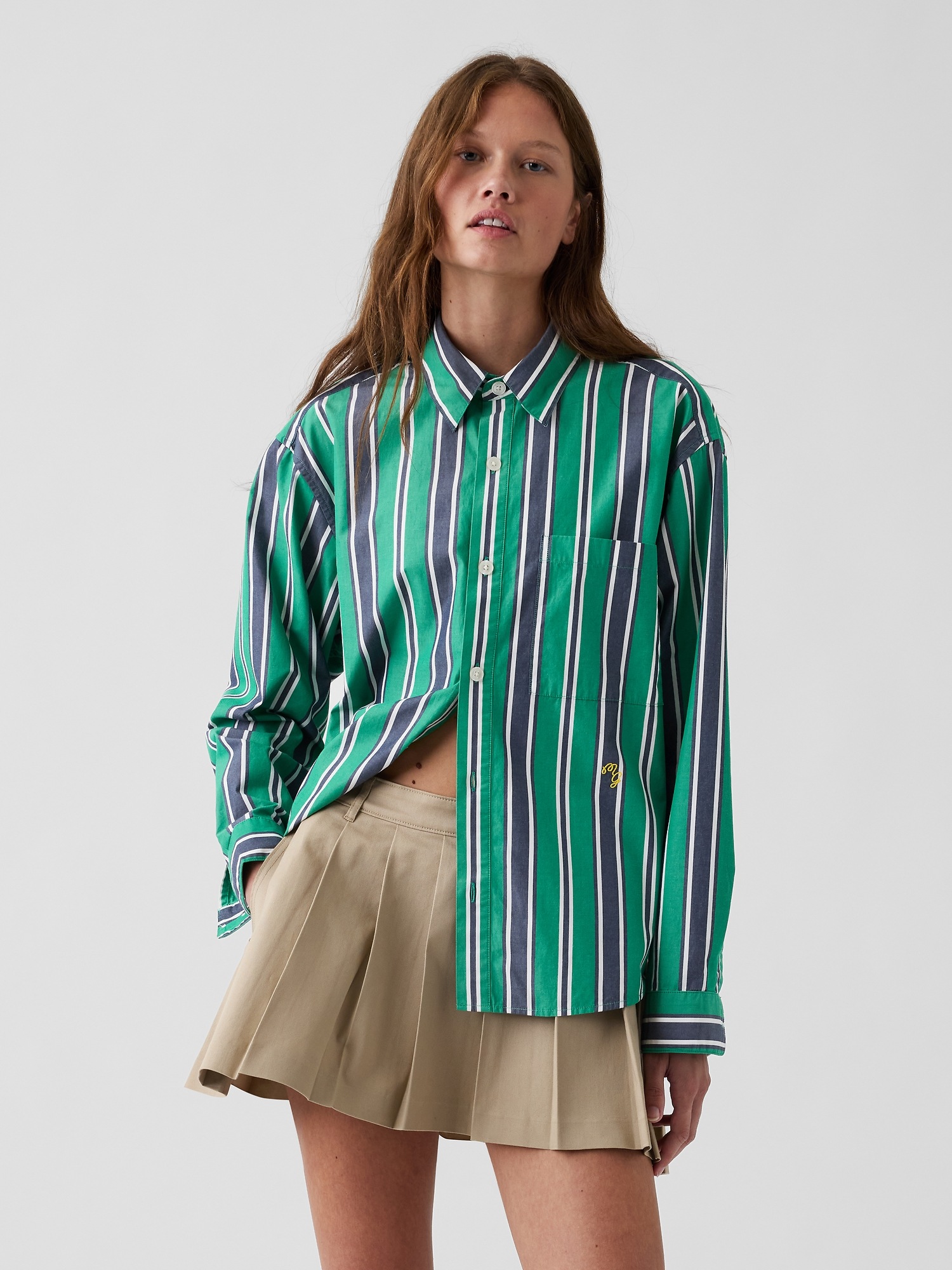 Женская рубашка Gap × Malbon Poplin Stripe, цвет: Зелёный полосатый — фото 4