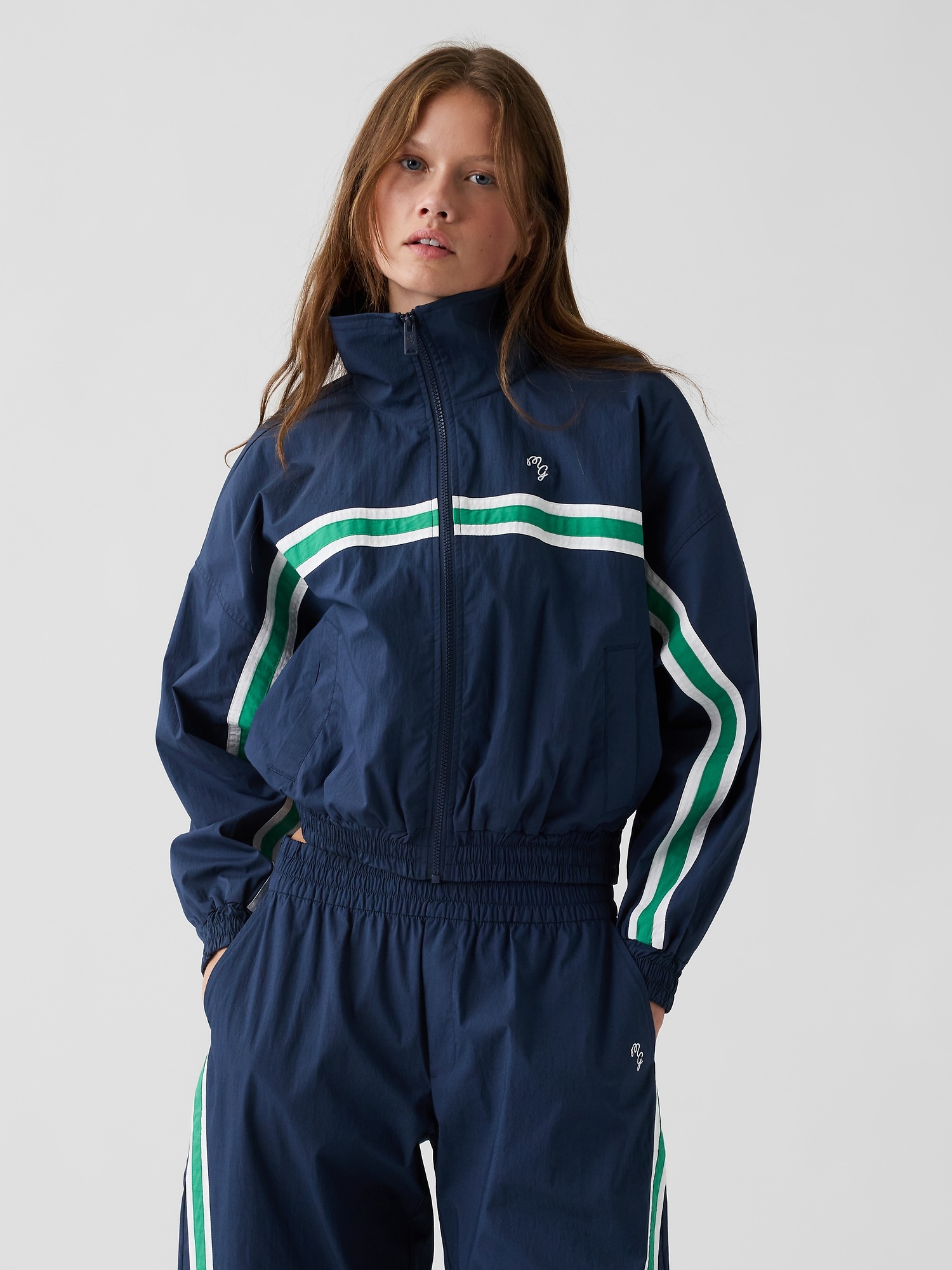 Женская куртка Gap × Malbon Textured Poplin Windbreaker, цвет: Винтажный тёмно-синий