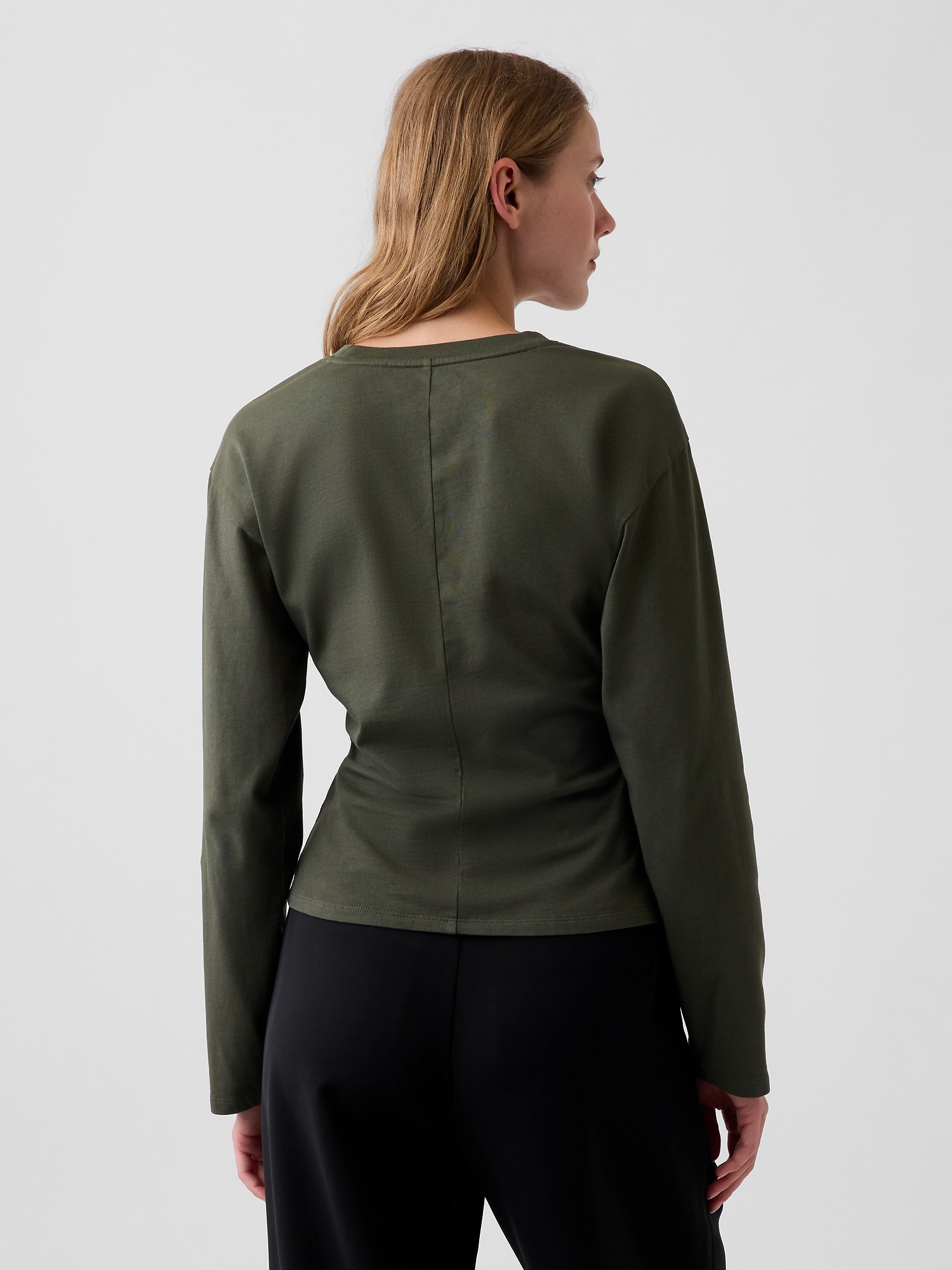 Женская футболка Gap Knit Fitted-Waist, цвет: Зелёный — фото 3