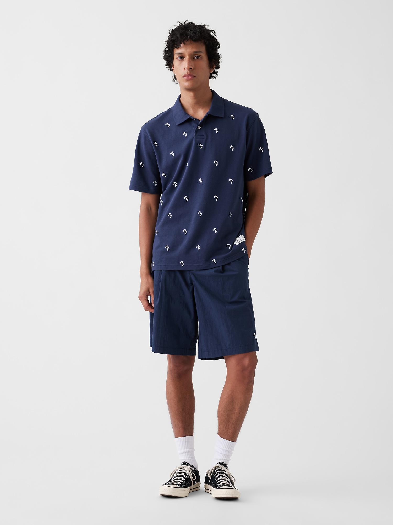 Женское поло Gap × Malbon Relaxed Logo Polo Shirt, цвет: Винтажный тёмно-синий — фото 2