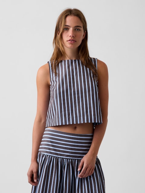 Poplin Boatneck Shell Tank Top