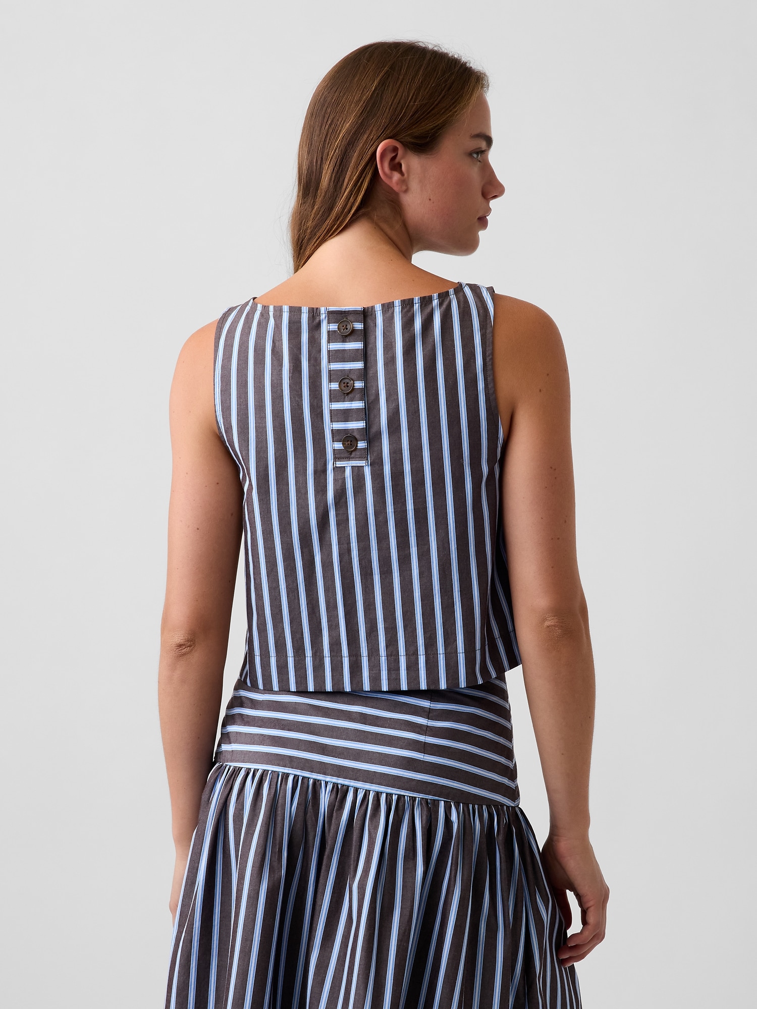 Женский топ Gap Poplin Boatneck Shell Tank Top, цвет: Синий / Коричневый — фото 3