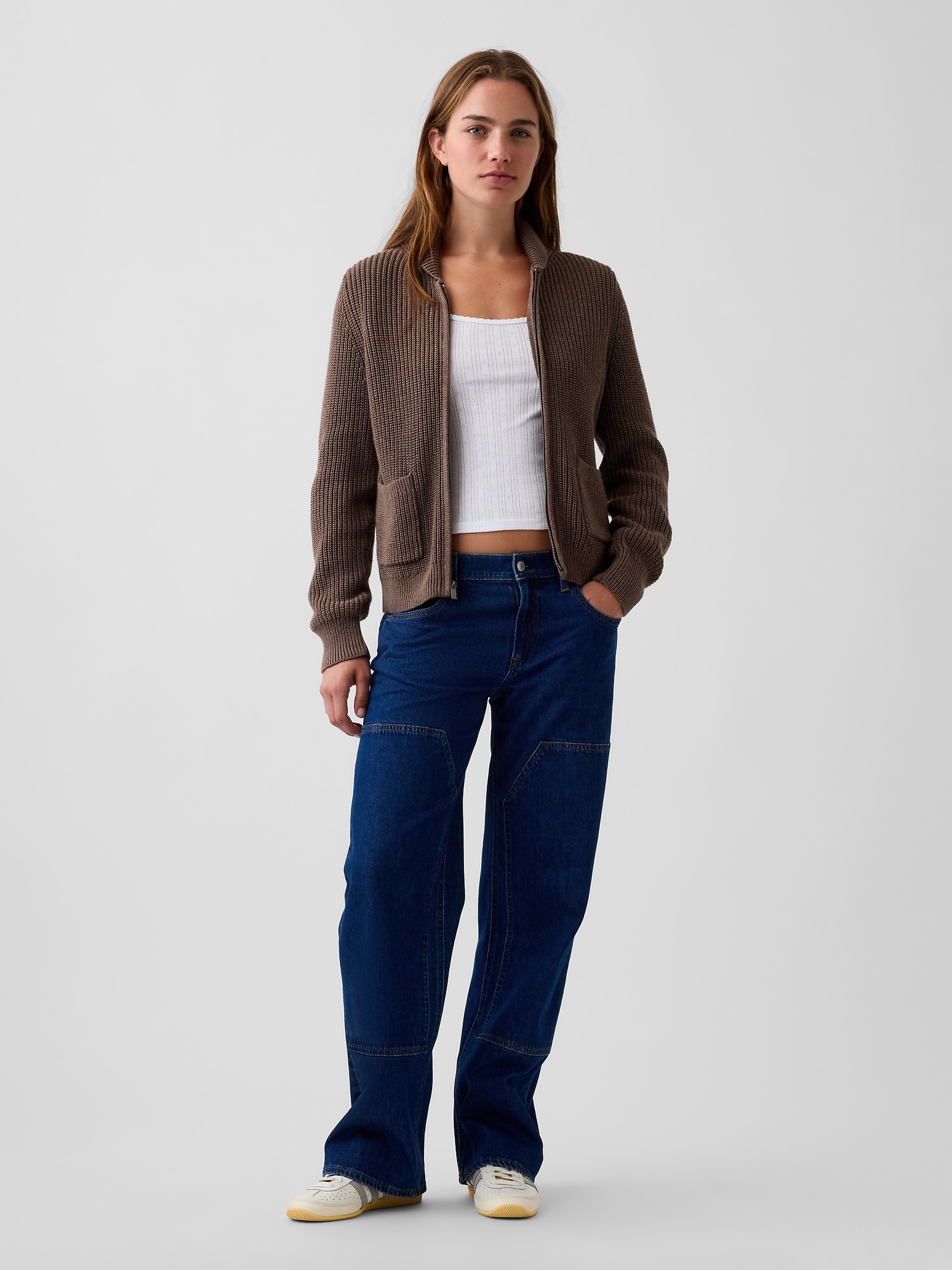 Женский кардиган Gap 100% Cotton Zip Sweater Cardigan, цвет: Коричневый меланжевый — фото 2