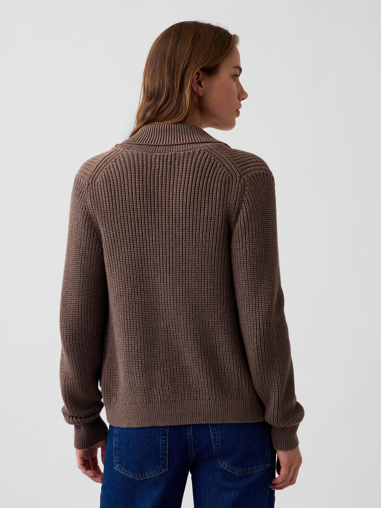 Женский кардиган Gap 100% Cotton Zip Sweater Cardigan, цвет: Коричневый меланжевый — фото 3