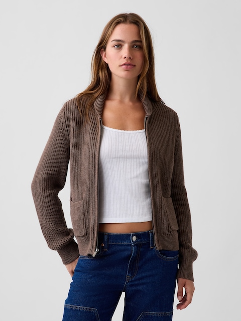 100% Cotton Zip Sweater Cardigan