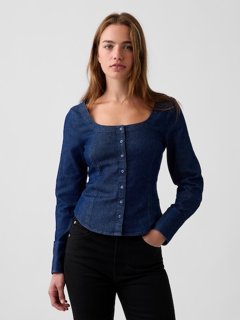 Denim Scoop Neck Top